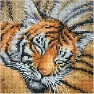 COUNTED CROSS STITCH PATTERN ONLY - COZY CUB (TIGER MOM WITH SLEEPING CUB) - Picture 1 of 2