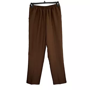 Alfred Dunner SZ 8 Prop Medium Pants Straight Leg Elastic Waist Pocket Brown New - Picture 1 of 3