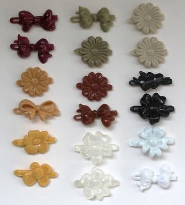 Lot of 18 Neutral Aesthetic Plastic Barrettes Flowers Bows Hearts Girl's - Image 1 of 4