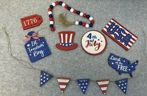 12 Pezzi Ornamenti 4 Luglio Ornamenti Patriottici in Legno Giorno dell'Indipendenza America - Foto 1 di 5