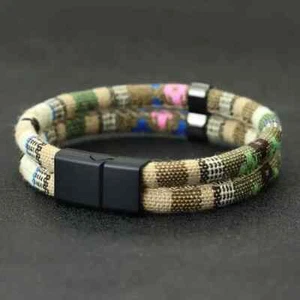 Pulsera Bohemia Colorida Tela Cuerda para Hombre/Mujer Cierre Magnético - Caqui - Imagen 1 de 8