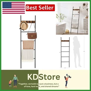 Escalera Manta Rústica 5 Niveles - Estante Decorativo con Ganchos Extraíbles - Perfecto... - Imagen 1 de 11