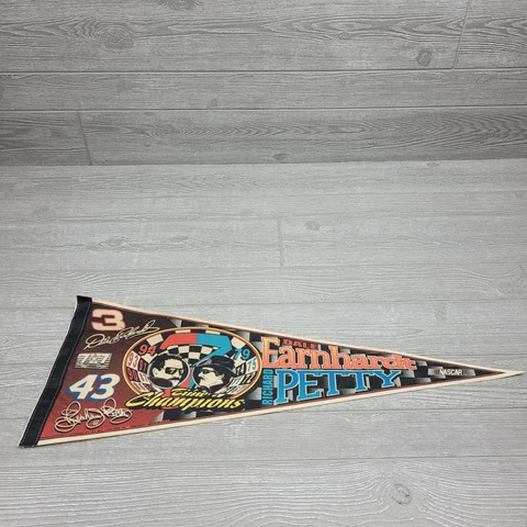 Vintage NASCAR 90s Richard Petty Dale Earnhardt Pennant 30in Cover