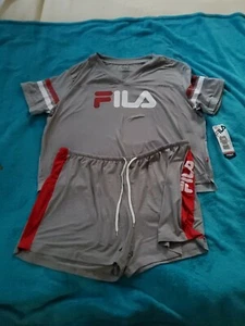 Fila Ladies 2X Sleepwear Set Extreme Comfort Tee and Shorts Heather Gray/Red 2X - Picture 1 of 8