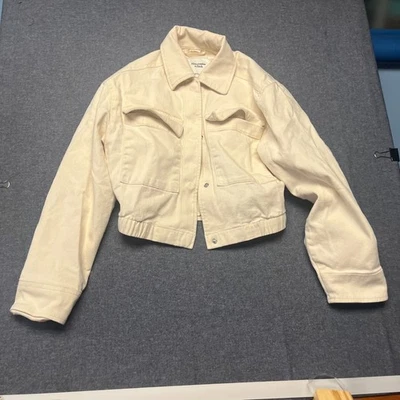 Chaqueta Para Mujer Abercrombie & Fitch Talla XS Crema Recortada Denim Estilo Algodón Abrigo Foto 1 de 4
