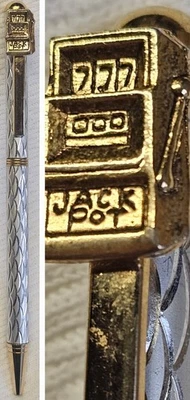 Máquina tragamonedas Lucky Jackpot de colección tono dorado y plateado pluma giratoria acero/metal 5,5" Foto 1 de 4