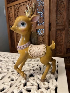 Reindeer Figure Christmas Sculpture 11 inch Cute NEW Pastel Resin Figurine Glitz - Picture 1 of 4