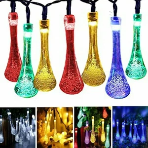 20/30/50 LED Solar Lichterkette Tropfen Beleuchtung Party Garten Aussen Deko DE - Bild 1 von 12