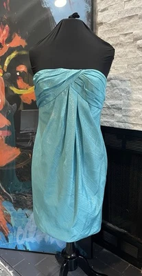 Vestido Carmen Marc Valvo Sin Tirantes Cintura Imperio Azul Teal Talla 10 Foto 1 de 4