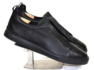 Minty Ermenegildo Zegna Couture Triple Stitch Black Leather Sneakers US 13 - Picture 1 of 10