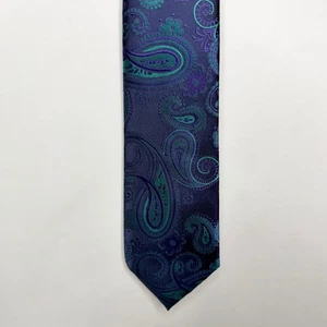 Hisdern Men's Neck Tie 3 ½” Purple Teal Paisley Handmade Necktie - Picture 1 of 10
