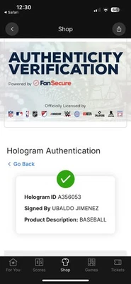 Ubaldo Jimenez Signed Official Major League Baseball Fanatics COA Rockies Auto 3 - Image 1 of 3