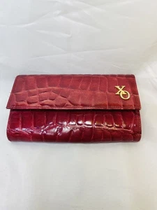 XO Wallet Dark Red Croc Texture Clutch Wallet Tri-fold 2 Zipper Pockets - Picture 1 of 8