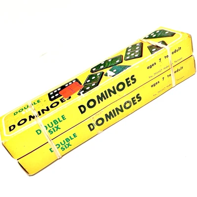 Vtg Wooden Dominoes 2 COMPLETE SETS (28 in Each Bx) "Double Six Dominoes" Taiwan - Image 1 of 4