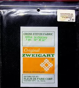 CROSS STITCH BLACK FABRIC AIDA 14 COUNT 1 PC. 12" X 14" ORIGINAL ZWEIGART NOS - Picture 1 of 2