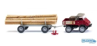 Wiking Unimog U 411 Langholzanhänger braun rot 087006 - Bild 1 von 3