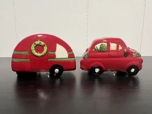 Transpac Cute Ceramic Christmas Car And Matching Camper Salt And Pepper Shakers - Picture 1 of 5
