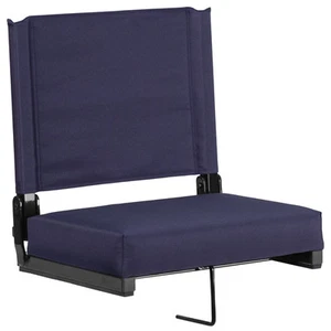 Silla de estadio plegable con asiento grueso ultra acolchado en azul marino y gancho blanqueador - Imagen 1 de 6