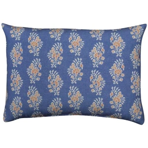 Chatsworth Boudoir Linen-Blend Cushion. Denim Blue & Orange Paisley. 17x12" - Picture 1 of 3