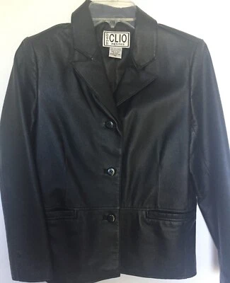 Chaqueta de Cuero Clio Mujer Pequeña 100% Cuero Negra P S Petite Excelente Estado Foto 1 de 4