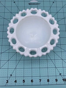 Vintage White Milk Glass Lace Edge Pedestal scroll Compote Vase  - Picture 1 of 7