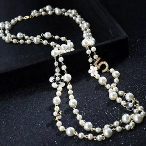 Long Necklace Chain Nacre Pearl Pendant - Bild 1 von 20