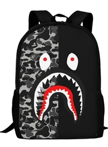 Camo Shark Backpack Lightweight Large Waterproof Laptop Hiking Bag Zipper Black - Picture 1 of 10