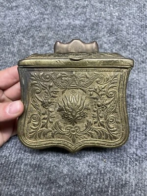 Антикварная латунная турецкая коробка-картридж из Паласки - цветы Османской империи - Изображение 1 из 4