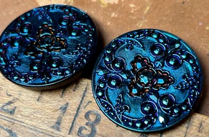 vintage glass buttons 1 1/4" made in Czechoslovakia 1pc teal - Picture 1 of 5