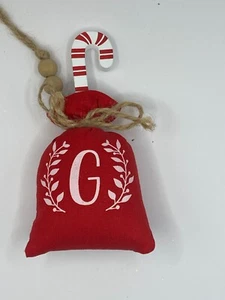 NEW SANTA BAG RED CANDY CANE INITIAL LETTER G MONOGRAM ORNAMENT FREE SHIP - Picture 1 of 1