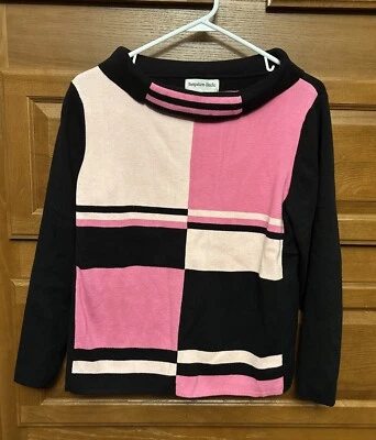 Hampshire Studio pink black Sweater Women's Pullover XL Top color-block 146 - Image 1 of 4