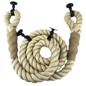 24mm Natural Hemp Soft Eye Spliced Bannister Rope 12 FT c/w 4 Black Fittings - Picture 1 of 5