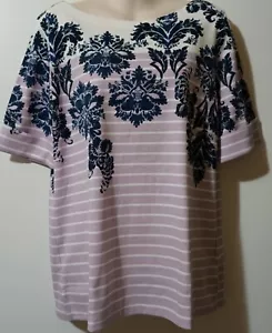 Karen Scott Lrg Pullover Top Purple Moon Batik Print S/S Cuffed NWT Very Nice - Picture 1 of 10