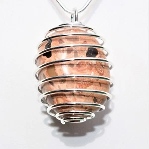 CHARGED Leopardskin Jasper Tumbled Pendant + 20" Stainless Steel Chain &Charger - Picture 1 of 11