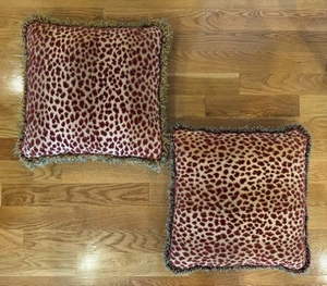 Custom Red and Yellow Leopard Print Pillows with Multicolor Fringe - Picture 1 of 5