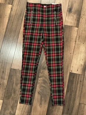 Pantalones Legging ZARA Para Mujer Rojo Tartán Cuadros Talla Mediana Elásticos, Nuevos Con Etiquetas  Foto 1 de 4