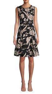 NWT KARL LAGERFELD PARIS Floral A-Line Dress Sz 10 Black Sleeveless Lace Detail - Picture 1 of 12