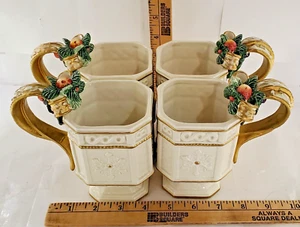 4 Fitz & Floyd Snowy Woods Creme Gold Akzente Standbecher Weihnachten 1996 B - Bild 1 von 24