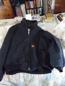 Carhartt Heavy Quilted Men’s Blue Black Jacket RN# 14806 2XL Hooded Insulated - Picture 1 of 8