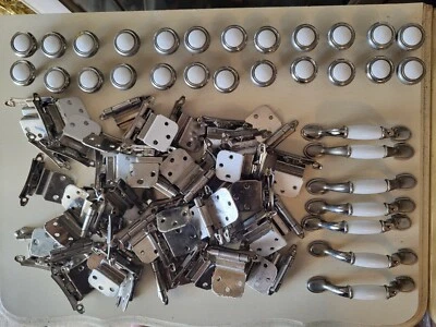 LOTE DE 79 piezas, tornillos herrajes y bisagras vintage usados SilverTone y cerámica de 5" Foto 1 de 4