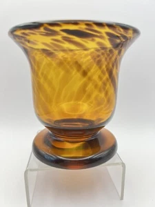 Hand Art Blown Glass Tortoise Shell Leopard Brown Candle Holder 4” - Picture 1 of 4