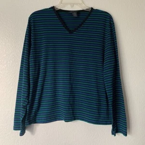 Camisa Top Vintage Ojo de Águila Mujer Talla XL Negra Verde Azul Rayas Manga Larga - Imagen 1 de 6