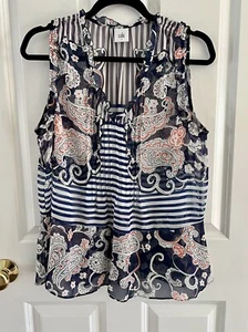 CAbi Navy Floral Paisley Sheer Sleeveless Peplum Tank Top Size Women's Small - Picture 1 of 7