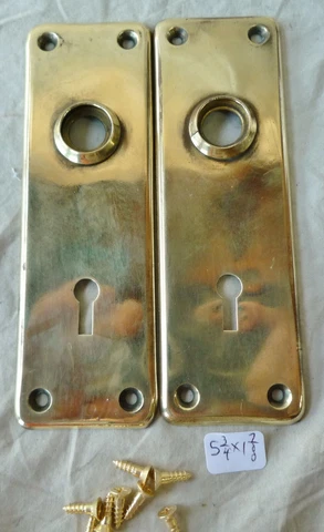 Door Knob Back Plates (pr) Stamped Brass Mission 5 3/4"h x 1 7/8"w  (per pr) Cover