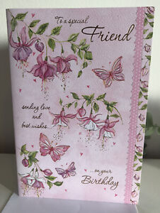 Special Friend Female Womens Birthday Card. Gold Foil-double insert. nice verse.