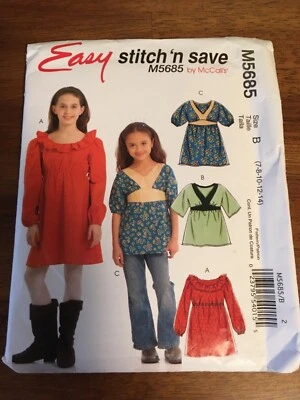 Easy Stitch n Save McCall's M5685 Girls Tops & Dress Pattern Size (7-8-10-12-14) - Image 1 of 2