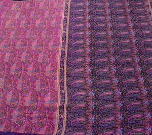 Sushila Vintage Magenta Scrap Saree Pure Georgette Printed Paisley Sari Fabric - Picture 1 of 11