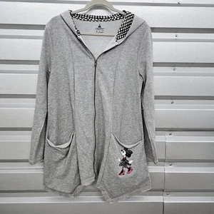Disney Parks Minnie Mouse Oversized Embroidered Gray Tunic Hoodie Women's Size M - Picture 1 of 6
