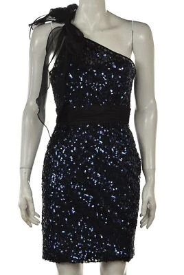 NUEVO Marc Bouwer Glamit! Vestido Talla 0 Azul Marino Un Hombro Lentejuelas Sobre la Rodilla Foto 1 de 4