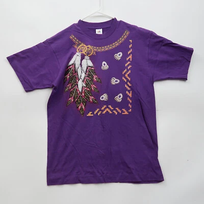 Vtg Native American Single Stitch Shirt Feathers Purple Large Fruit Of The Loom - Image 1 of 4